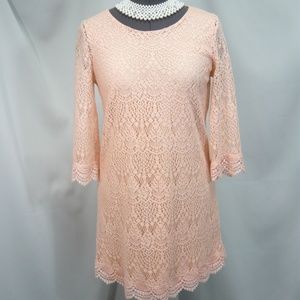 Peach Lace Long Sleeve Dress